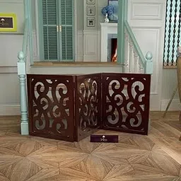Wooden Room Divider, 3 Panel Partition Screen with Decorative Scroll Design, Dark Brown-image-50