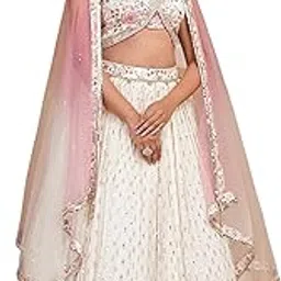 zeel clothing Women's Sequins Zari Embroidered Work Georgette Lehenga Choli With Dupatta (7070-White-Women-Lehenga-Choli-Latest; Free size) (White)-picture-46