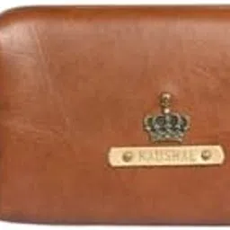 The Messy Corner Personalized Travel Pouch with Name & Charm, Customized Multipurpose Utility Pouch for Women/Shaving Vegan Leather Toiletry Bag for Men & Women (Tan)-image-2