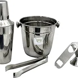 Dynore 5 pcs Beginners Bar Set - Ice Bucket, Small Bottle Opener, Regular Cocktail Shaker, peg Measure, ice Tong-picture-33