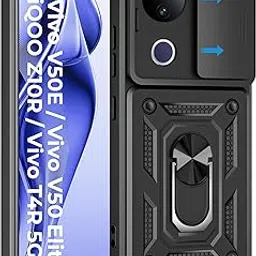A rtistque Armor Bumper Back Case Cover for iQOO Z10R 5G / Vivo V50 / V50e / V50 Elite Edition/Vivo T4R 5G | Stylish Ring Holder & Inbuilt Stand | Sliding Camera Cover | Protective Design - Black-image-2