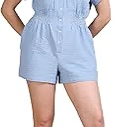 glam & chique Women’s Striped Seersucker Button-Down Playsuit with Elasticated Waist XS-2XL image 1