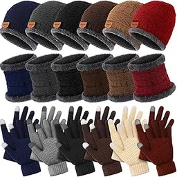 18 Pcs Winter Beanie Hat Scarf Gloves Set for Men Women Fleece Knit Beanie Hat Neck Warmer Touchscreen Gloves Set-image-34