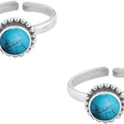 peenzone 925 CZ Silver Turquoise Toe Rings (Leg Finger Rings) In Pure 92.5 Sterling Silver For Women | Toe Rings for Women and Girls | Chandi Bichiya-picture-18