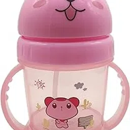 Te Quiti Baby Bottle for Kids sip Sipper Plastic Water Bottle spil Proof with Soft Silicon Sout and Straw BPA Free for Girls Boys Sipper Color (200ML)-picture-20