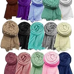 icw Women's Premium Wrinkle Ironless Crinkled Cotton Hemp Summer Scarf Stoles Shawl head scarves for girls-picture-49