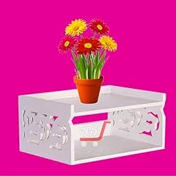 DDS Dream Decor Shoppee Multipurpose Set Top Box Holder Wall Shelf Beauty at its Best for WiFi Modem Display Rack Living Room Bedroom and Side Cutting Design (White)-picture-32