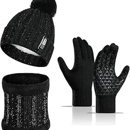 execute GlacierWear 3-Piece Winter Kit – Knit Beanie Cap, Warm Scarf Neck Warmer & Touchscreen Gloves-picture-46