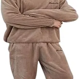 ukal Men's and Boy's Winter Wool Blend Fleece Velvet Full Length Nightwear Pajama and top Set-picture-51