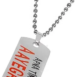 Stylish Apna Time Aayega Silver Stainless Steel Pendant Necklace Chain Pendant for Men and Women-image-77