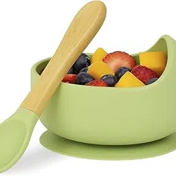 COKINA Silicone Suction Baby Bowl with Spoon Set | BPA-Free, Food-Grade, Non-Slip Feeding Bowl for Babies & Toddlers | Safe & Easy Self-Feeding Training (eng Green)-picture-58