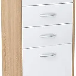 Furnilife Chest of Drawers with Four Drawers, H x W x D 85 x 45 x 35 cm, Satin Metal Handles, Drawer Natural +White-picture-32