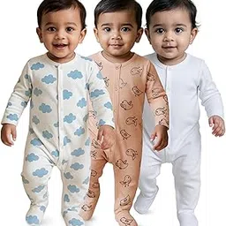 nuego Pure Cotton Bodysuit for New Born Baby Boys, Full Sleeve Ultra-Soft Onesies for Newborn Baby Dress Cotton Cute Printed Multicolor Footed Rompers Sleepsuits New Born (0-24 Months)-picture-17