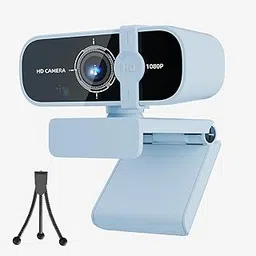 C28 1080P Webcam with Privacy Cover and Tripod Stand, PC Camera with Noise-Canceling Mic, Auto Light Correction,Plug and Play, Web Camera for Streaming, Zoom/Skype/Facetime/YouTube,Blue image 1