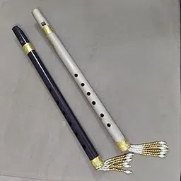 Traditional Wooden Flute with Gold Accents and Pearl Beads, Blue and White, Set of 2-image-85