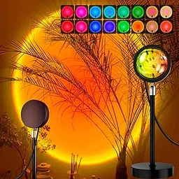 YoohNuse Aluminium Sunset Lamp Projector Sun LED Lamp Projection For Aesthetic Room Décor Sunset Light With Remote 16 Colors Changing Sunrise Mood Atmosphere Lamp For Bedroom,Multicolor-image-2