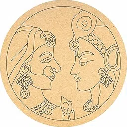 GG Decor Cut MDF Wood Design with Radha and Krishna Ji Shape Drawing DIY Round Cutout for Arts and Crafts Purpose,Home Decor,lippan Art Decoration (12 Inch)-image-93