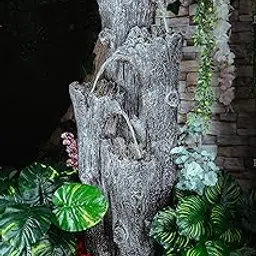 EXPLEASIA Tree Crafted Cascade Western Hemlock Water Fountain, Water Fountain for Garden, Water Fountain for Home vastu, Fountain for Home décor Waterfall, Indoor Water Fountain Big Size (Aged Grey)-picture-11