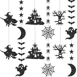 Halloween Black Creepy Vintage Party Decorations - 12Pcs Hanging Streamers Garland,Bat Witch Spider Swirl Ceiling Outdoor Indoor Wall Decor Party Props,Porch Room Scary Supplies-image-75