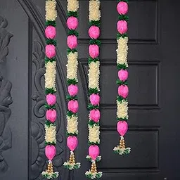 JOYNAGAR Pink Lotus Fabric Garland 3 ft, Set of 4 Pcs – Artificial Washable Flower Toran for Mandir, Diwali Decoration, Wedding Backdrop & Home Decor-image-29