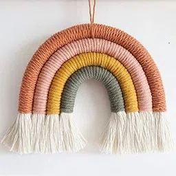 Handmade Macrame Rainbow Wall Hanging 7×7 Inch – Boho Nursery Decor in Dusty Pink Orange Yellow & Gold, Yarn Wall Art for Baby Room Girls & Boys, Gift Idea (Green)-picture-20