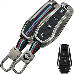 SHOPOFLUX Metal Car Key Cover Compatible for BYD Atto 3 Seal, Sealion, eMax7 3 button smart key - Black (Pack 1)-image-45