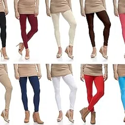 lili Women's Ankle Length Cotton Lycra Legging (Pack of 10, Free Size, Black & Maroon & Cream & Chocolate Brown & Peach Pink & Tan & Navy Blue & White & Red & Sky Blue)-picture-21