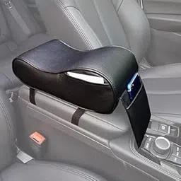 Car Center Console Armrest Pad Soft Memory Foam Pu Leather with Storage Pockets Seat Cushion with Mobile Phone Pocket (Black)-picture-20