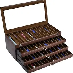 the case The CASEPU Leather Pen Case Pen Storage Box 60 Slots Pen Case Display Box Colour Snabekbit-Brown-picture-41