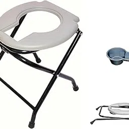 MUBBA Foldable Toilet Seat Bathroom Stool Portable Bedside Commode Chair With Pot Gr, Black-picture-10