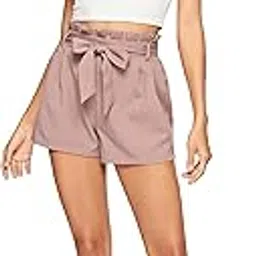 Solid Women Pink High Waist Shorts-image-6