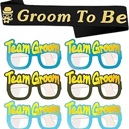 Propsicle Groom to Be Sash & Team Groom Glasses Combo - 6 Pc Multicolor Goggles & 1 Pc Black Sash - Pack of 7-picture-11