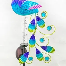 ATORSE Solar Powered LED Lighted Metal Peacock Rain Gauge Garden Stake-image-58