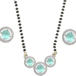 Elegant AD Three Round Turquoise Mangalsutra Necklace | Traditional Indian Jewelry for Women | Antique Design with American Diamond Accents | Perfect for Weddings & Special Occasions-image-75