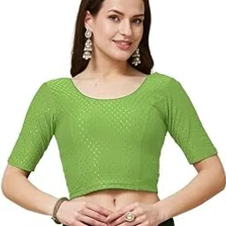 siril Readymade Round Neck Self Woven Cotton Lycra Stretchable Elbow Half Sleeve Readymade Saree Blouse for Women Stylish-picture-19