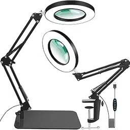 HASTHIP® 10X Magnifying Glass with Light and Stand, 2-in-1 Desk Magnifying Lighted Lamp with 5 Color Modes, Stepless Dimmable LED Magnifier for Reading, Close Work, Needle Drawing, Crafting, and-picture-15