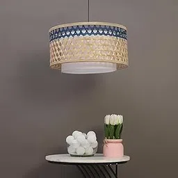 AKWAY Bamboo Hanging lamp for Living Room | Rattan Pendant lamp for Home Decoration | Cane Ceiling lamp (Blue, 14 Dia x 8 Height)-picture-23