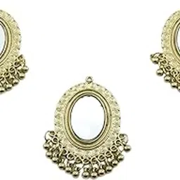 Tidbits - Mirror, Golden Metal & Ghungroo (Pack of 3 Pcs) Long Hanging Heavy Stylish Button for Kurti, Dress, Saree, Blouse, Lehenga, Suit, Dress & Many More (Length : 5cm, Width : 3.5cm)-picture-20
