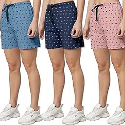 riglozi Relax Fit Bermuda with Floral Prints, Breathable Cotton Fabric with Drawstring Waistband Closure, for Women,Pack of 3-picture-34