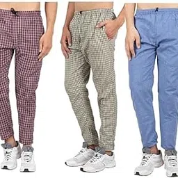 Mens Cotton Checkered Pyjama for Night Wear, Relaxation and Sleep (Pack of 3)(Red,Yellow&Blue)-image-34