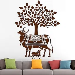 StickMe 'Kamdhenu Cow and Calf - Holy Cow - Hindu Religion - Sacred - God - Creative - Colorful Self-Adhesive Wall Sticker' -SM784 (Multi Colour, Vinyl - 100cms X 80 cms)-image-95