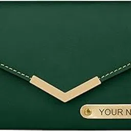 Personalized Ladies Clutch with Name & Charm | Made of Cruelty-Free Leather | Best Gift For Wife, Sister, Mother, Girlfriend (Green)-image-89