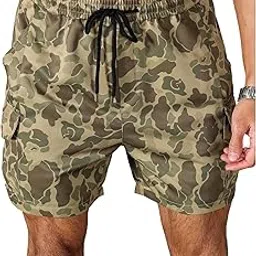 gorglitter Men's Camo Print Cargo Shorts Drawstring Elastic Waist Loose Outdoor Track Shorts-picture-35