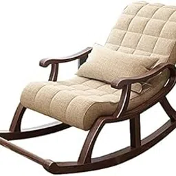 WOOD ART INDIA Teak Wood Modern Ergonomic Rocking Chair with Cushion (Cream)-image-4