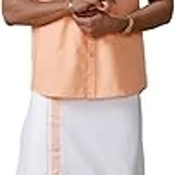 ramraj cotton Ramraj Men Cotton Blend Half Sleeve Solid Shirt With Matching Border Dhoti-picture-35