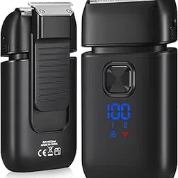 Haosens Men's Foil Shaver - Electric Foil shavers for Men with Push-up Trimmer, Precision Shaving & Trimming in One, 2-Speed Adjustment, Rechargeable, LED Display with Travel Lock (Black)-image-40