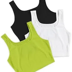 KERI PERRY Women's Knitted Sleeveless Solid Sqaure Neck Ribbed Tank & Crop Tops (Pack of 3)-picture-57