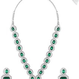 zaveri pearls Green Stones Dazzling Austrian Diamonds Embellished Necklace & Earring Set For Women-ZPFK21159-picture-7