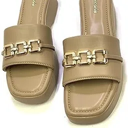 arcanis WOMEN'S FLAT SLIP ON SANDALS WITH STYLISH ACCENT | CASUAL OPEN TOE SLIP ON FLATS SANDALS |-picture-26