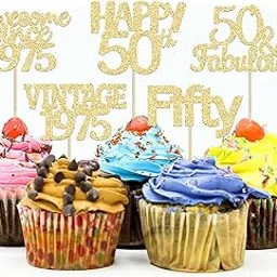 Gyufise 30Pcs Gold Glitter 50th Birthday Cupcake Toppers Vintage 1972 Awesome Since 1972 50 Fabulous Cupcake Picks 50th Birthday Wedding Anniversary Party Cake Decorations Supplies-picture-19